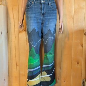 Signature by Levi Strauss Custom "Night Drive" Hand Painted Flare Jeans